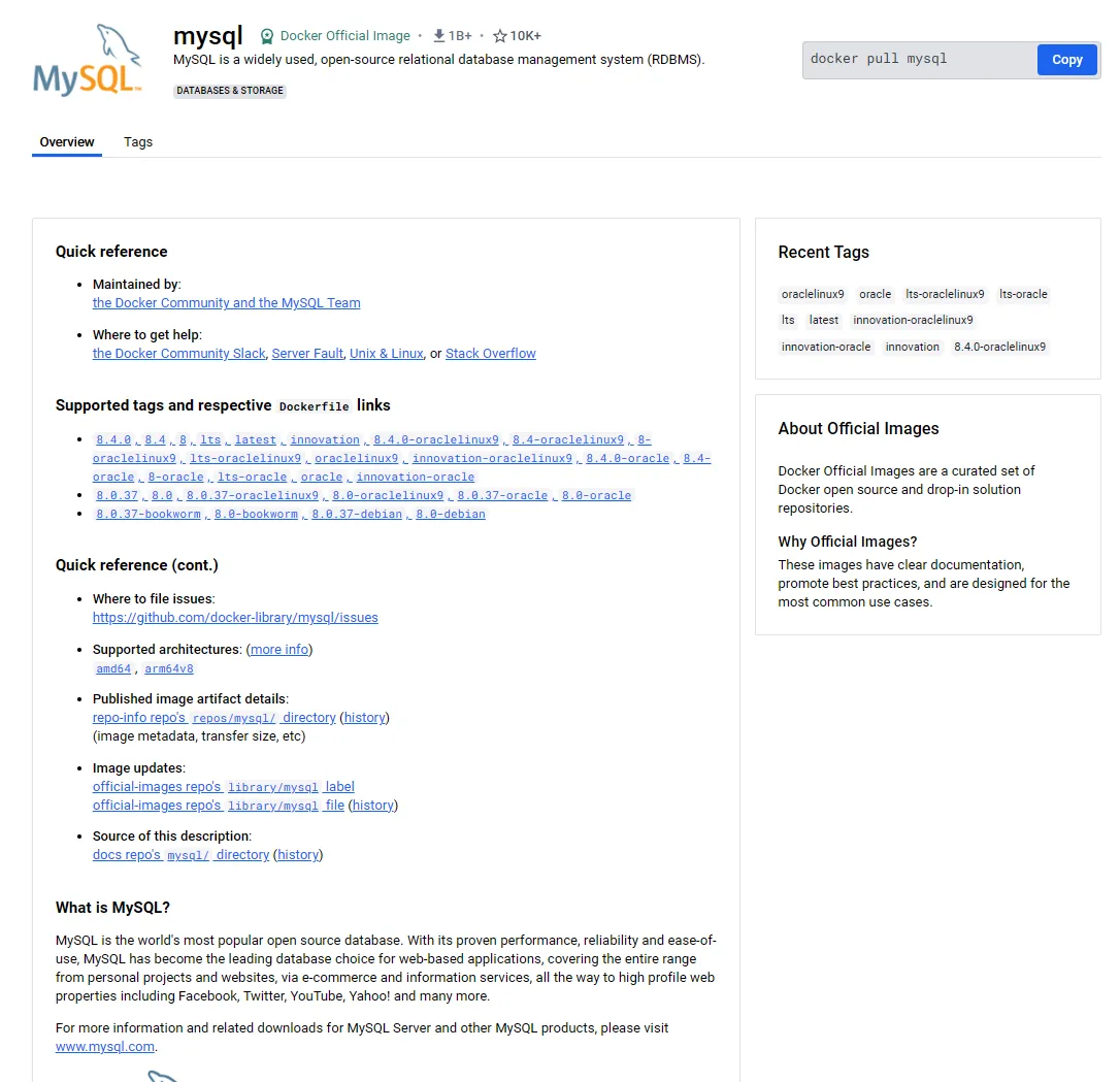 mysql image overview page